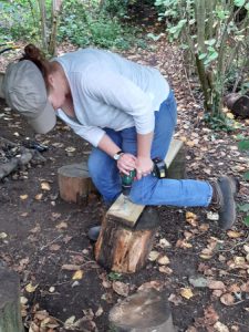 woman making a bench