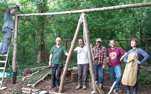 Volunteer shelter raising crew